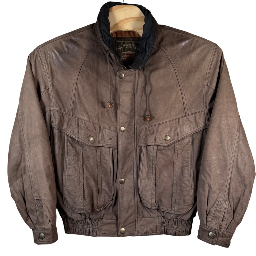 Structure Leather Jacket A2 Bomber Mens Small Brown Vintage Outerwear Flight